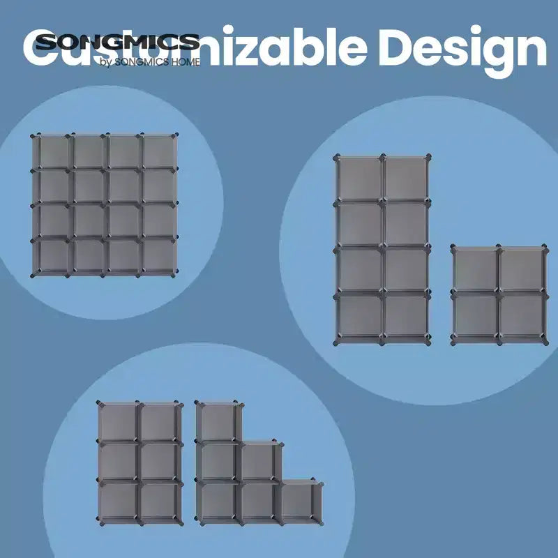 Cube Storage Organizer, Set of 16 Plastic Cubes, Cube Shelf, Book Shelf, Closet Organizers and Storage, Room Organization, 12.2 x 48.4 x 48.4 Inches