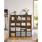 Cube Storage Organizer, Set of 16 Plastic Cubes, Cube Shelf, Book Shelf, Closet Organizers and Storage, Room Organization, 12.2 x 48.4 x 48.4 Inches