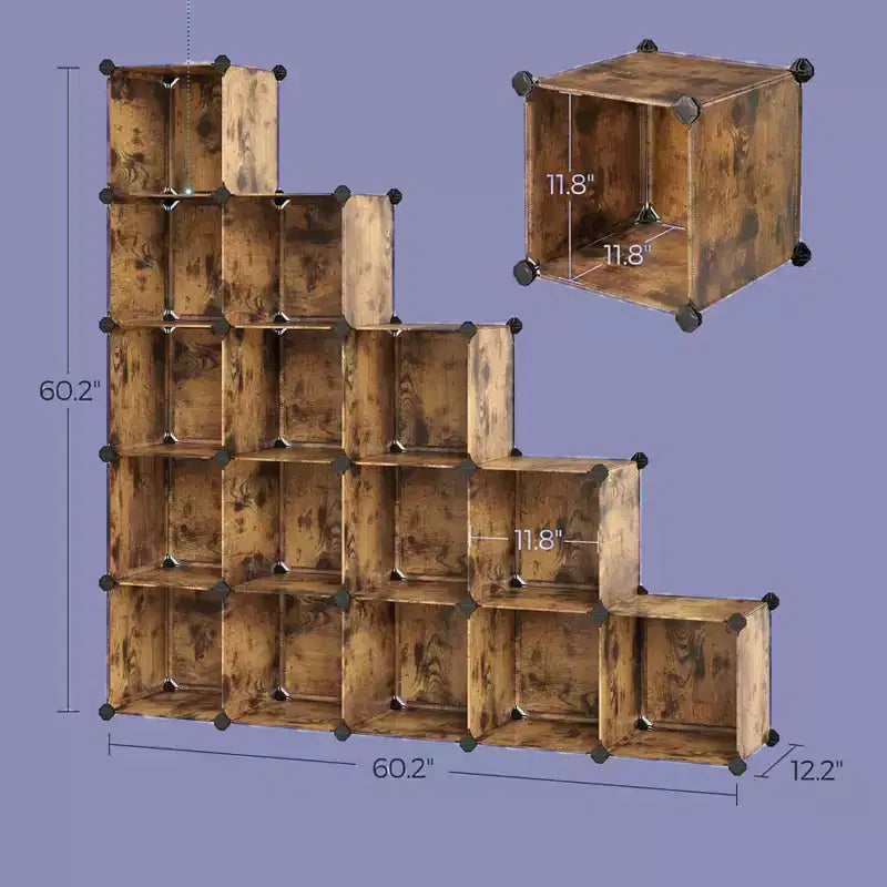 Cube Storage Organizer, Set of 16 Plastic Cubes, Cube Shelf, Book Shelf, Closet Organizers and Storage, Room Organization, 12.2 x 48.4 x 48.4 Inches