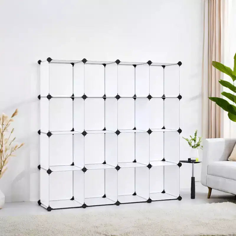 Cube Storage Organizer, Set of 16 Plastic Cubes, Cube Shelf, Book Shelf, Closet Organizers and Storage, Room Organization, 12.2 x 48.4 x 48.4 Inches