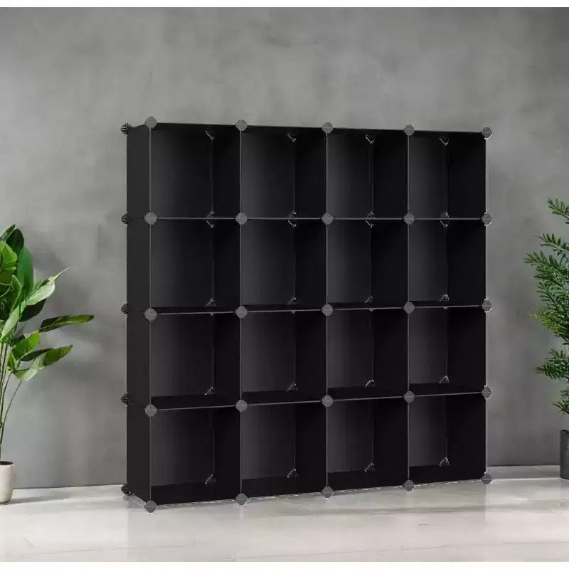 Cube Storage Organizer, Set of 16 Plastic Cubes, Cube Shelf, Book Shelf, Closet Organizers and Storage, Room Organization, 12.2 x 48.4 x 48.4 Inches