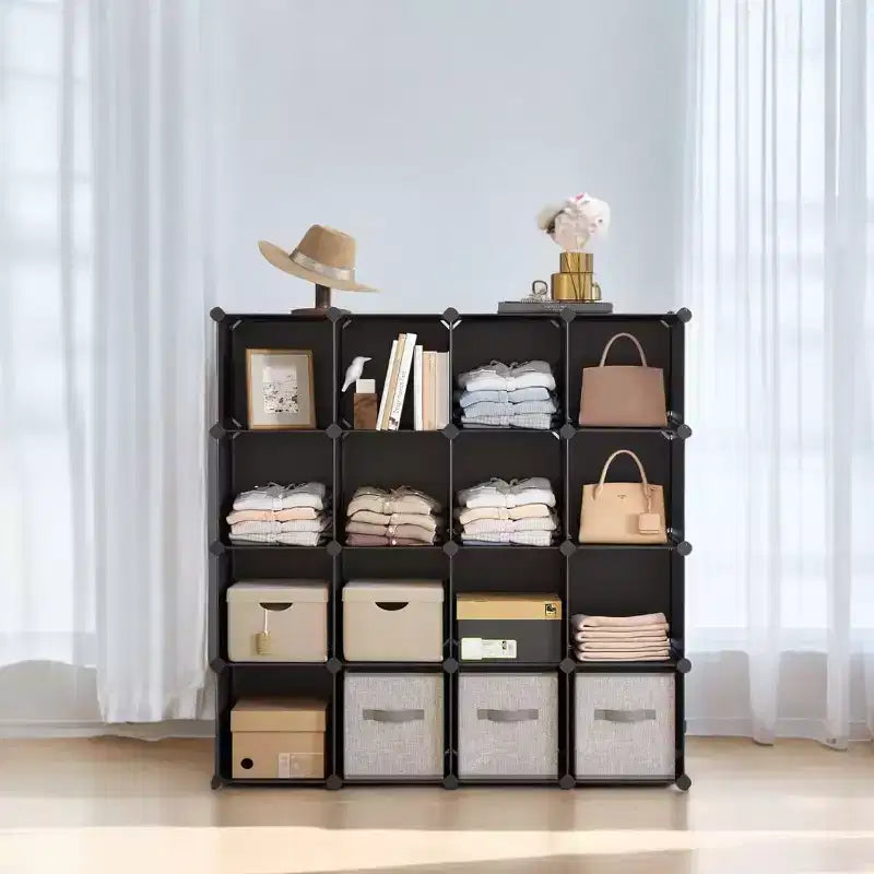 Cube Storage Organizer, Set of 16 Plastic Cubes, Cube Shelf, Book Shelf, Closet Organizers and Storage, Room Organization, 12.2 x 48.4 x 48.4 Inches