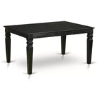 HomeStock 7 Piece Dinette Set Rectangle Table with Butterfly Leaf and 6 Mineral Blue Linen Fabric Chairs Black
