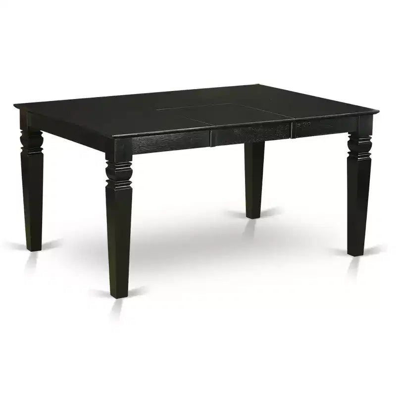 HomeStock 7 Piece Dinette Set Rectangle Table with Butterfly Leaf and 6 Mineral Blue Linen Fabric Chairs Black