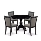 HomeStock Round Pedestal Dinette Set Wirebrushed Black Linen Fabric Chairs