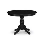 HomeStock Round Pedestal Dinette Set Wirebrushed Black Linen Fabric Chairs