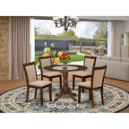 HomeStock 5 Piece Round Kitchen Table Set Linen Chairs Walnut Finish