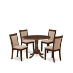 HomeStock 5 Piece Round Kitchen Table Set Linen Chairs Walnut Finish