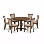 Round Dining Table Set With 6 Chairs Linen Fabric Parsons Style Dining Set