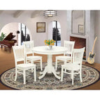 HomeStock ANVA5 Linen White 5 Piece Round Pedestal Dining Set