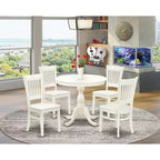 HomeStock Linen White Round Pedestal Dining Table and 4 Chair Set
