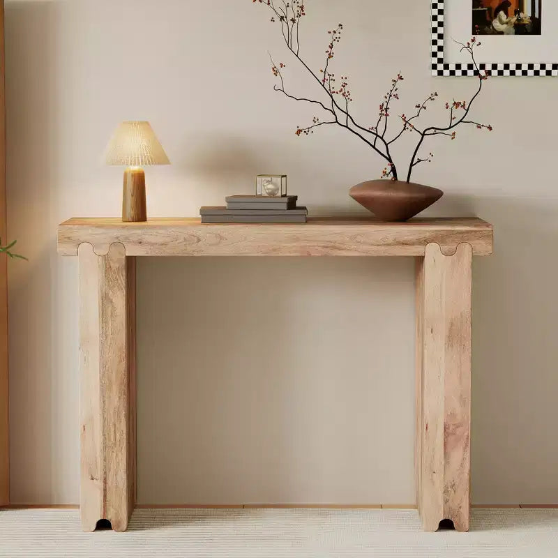 Whisen Minimalist Farmhouse Mango Wood Console Table & Entryway Side Table with Thickened Tabletop