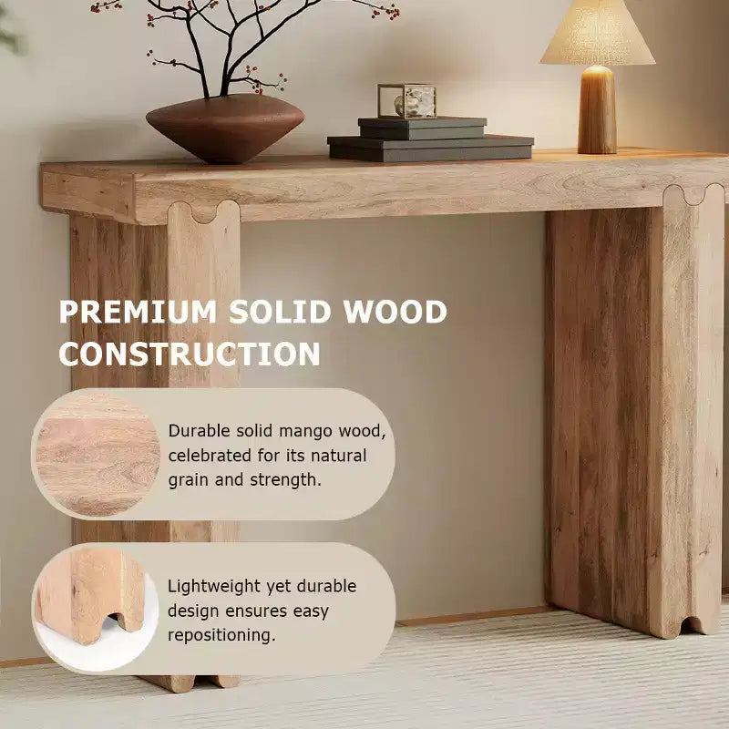 Whisen Minimalist Farmhouse Mango Wood Console Table & Entryway Side Table with Thickened Tabletop