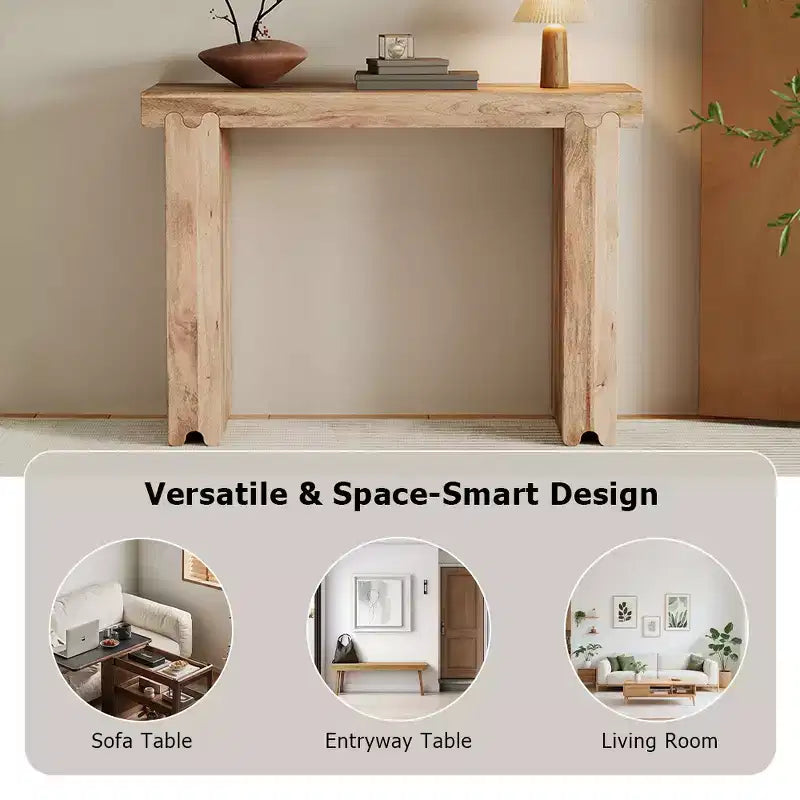 Whisen Minimalist Farmhouse Mango Wood Console Table & Entryway Side Table with Thickened Tabletop