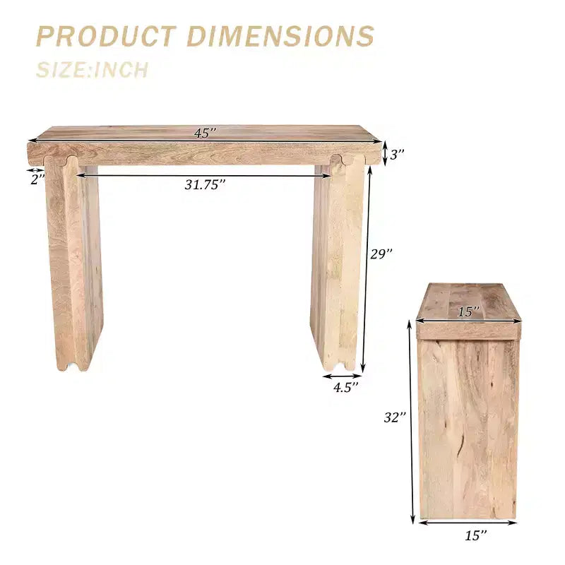 Whisen Minimalist Farmhouse Mango Wood Console Table & Entryway Side Table with Thickened Tabletop