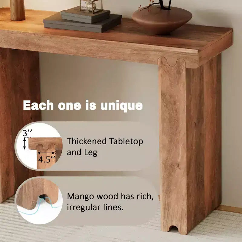 Whisen Minimalist Farmhouse Mango Wood Console Table & Entryway Side Table with Thickened Tabletop