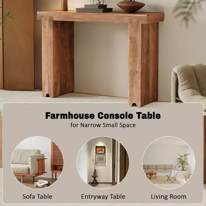 Whisen Minimalist Farmhouse Mango Wood Console Table & Entryway Side Table with Thickened Tabletop