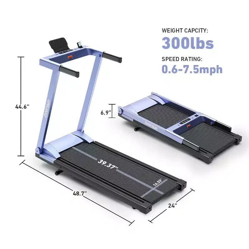 DeerRun A1 6% Incline Walking & Running Treadmill with Handrails, 0.67.5 MPH, 300 lb Capacity for Home Fitness