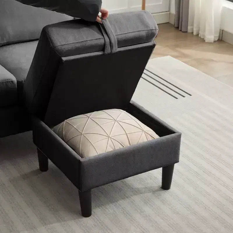 HYLEORY L-Shaped Convertible Sectional Sofa Couch 3 Seater with Linen Fabric, Complete with Ottoman, for Living Room, Apartment and Office