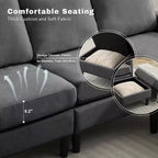 HYLEORY L-Shaped Convertible Sectional Sofa Couch 3 Seater with Linen Fabric, Complete with Ottoman, for Living Room, Apartment and Office