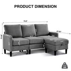 HYLEORY L-Shaped Convertible Sectional Sofa Couch 3 Seater with Linen Fabric, Complete with Ottoman, for Living Room, Apartment and Office