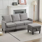 HYLEORY L-Shaped Convertible Sectional Sofa Couch 3 Seater with Linen Fabric, Complete with Ottoman, for Living Room, Apartment and Office