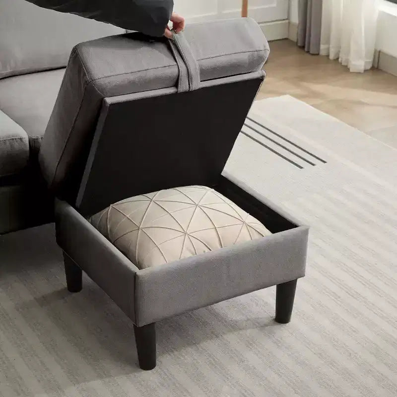 HYLEORY L-Shaped Convertible Sectional Sofa Couch 3 Seater with Linen Fabric, Complete with Ottoman, for Living Room, Apartment and Office