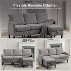 HYLEORY L-Shaped Convertible Sectional Sofa Couch 3 Seater with Linen Fabric, Complete with Ottoman, for Living Room, Apartment and Office