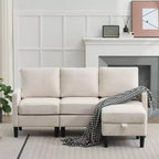HYLEORY L-Shaped Convertible Sectional Sofa Couch 3 Seater with Linen Fabric, Complete with Ottoman, for Living Room, Apartment and Office
