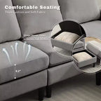 HYLEORY L-Shaped Convertible Sectional Sofa Couch 3 Seater with Linen Fabric, Complete with Ottoman, for Living Room, Apartment and Office