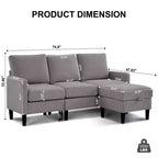 HYLEORY L-Shaped Convertible Sectional Sofa Couch 3 Seater with Linen Fabric, Complete with Ottoman, for Living Room, Apartment and Office