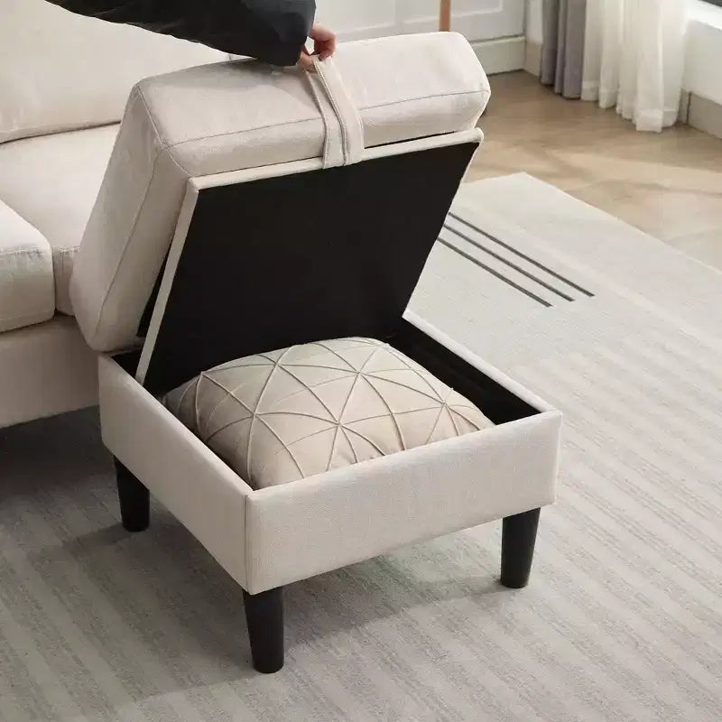 HYLEORY L-Shaped Convertible Sectional Sofa Couch 3 Seater with Linen Fabric, Complete with Ottoman, for Living Room, Apartment and Office