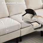 HYLEORY L-Shaped Convertible Sectional Sofa Couch 3 Seater with Linen Fabric, Complete with Ottoman, for Living Room, Apartment and Office