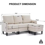 HYLEORY L-Shaped Convertible Sectional Sofa Couch 3 Seater with Linen Fabric, Complete with Ottoman, for Living Room, Apartment and Office