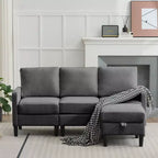 HYLEORY L-Shaped Convertible Sectional Sofa Couch 3 Seater with Linen Fabric, Complete with Ottoman, for Living Room, Apartment and Office