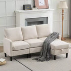 HYLEORY L-Shaped Convertible Sectional Sofa Couch 3 Seater with Linen Fabric, Complete with Ottoman, for Living Room, Apartment and Office
