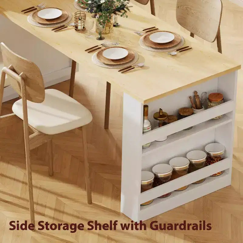 82.7 inch White Kitchen Island with Extendable Dining Table for 4-6 Person,Two-tone Kitchen Table with Double-sized Storage
