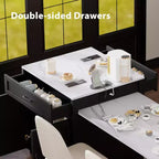 82.7 inch White Kitchen Island with Extendable Dining Table for 4-6 Person,Two-tone Kitchen Table with Double-sized Storage