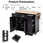 Black Kitchen Island with Drop Leaf 3 Tier Cabinet Organizer, Rolling Kitchen Cart on Wheels for Kitchen Dining Room