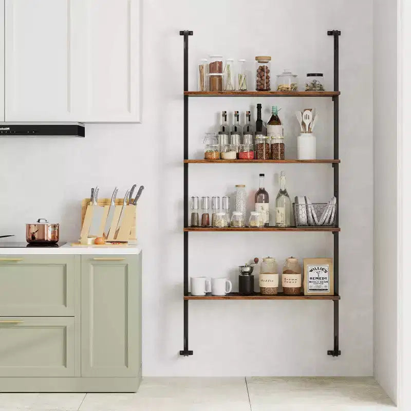 Costway 1/2 PCS 4-Tier Wall-mounted Ladder Shelf Display Bookshelf with Heavy-duty Metal Frame