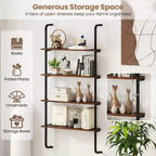 Costway 1/2 PCS 4-Tier Wall-mounted Ladder Shelf Display Bookshelf with Heavy-duty Metal Frame