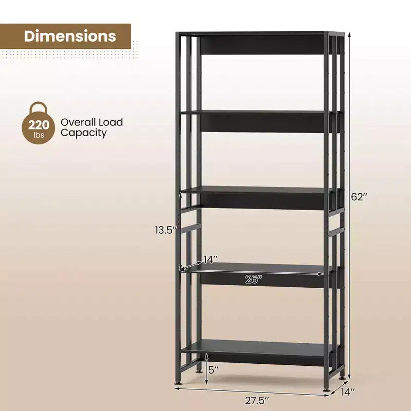 Costway 1/2 PCS 5 Tier Bookshelf 62 Tall Bookcase with Tiltable Shelves Display Storage Rack
