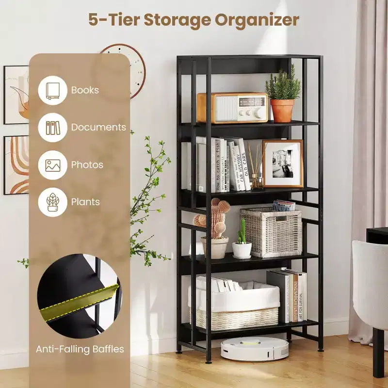 Costway 1/2 PCS 5 Tier Bookshelf 62 Tall Bookcase with Tiltable Shelves Display Storage Rack