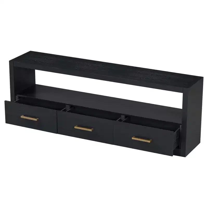 74W TV Stand TV Console Storage Cabinet Entertainment Center Sideboard with 3 Drawers and Open Shelf, Brown/Black/Gray- Christopher Knight Home