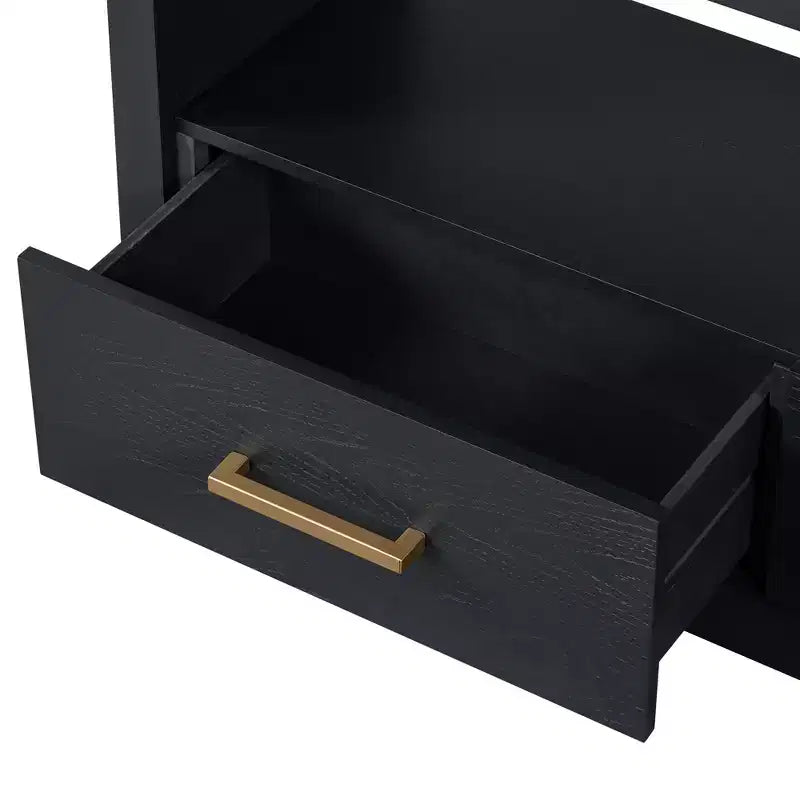 74W TV Stand TV Console Storage Cabinet Entertainment Center Sideboard with 3 Drawers and Open Shelf, Brown/Black/Gray- Christopher Knight Home