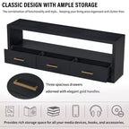 74W TV Stand TV Console Storage Cabinet Entertainment Center Sideboard with 3 Drawers and Open Shelf, Brown/Black/Gray- Christopher Knight Home