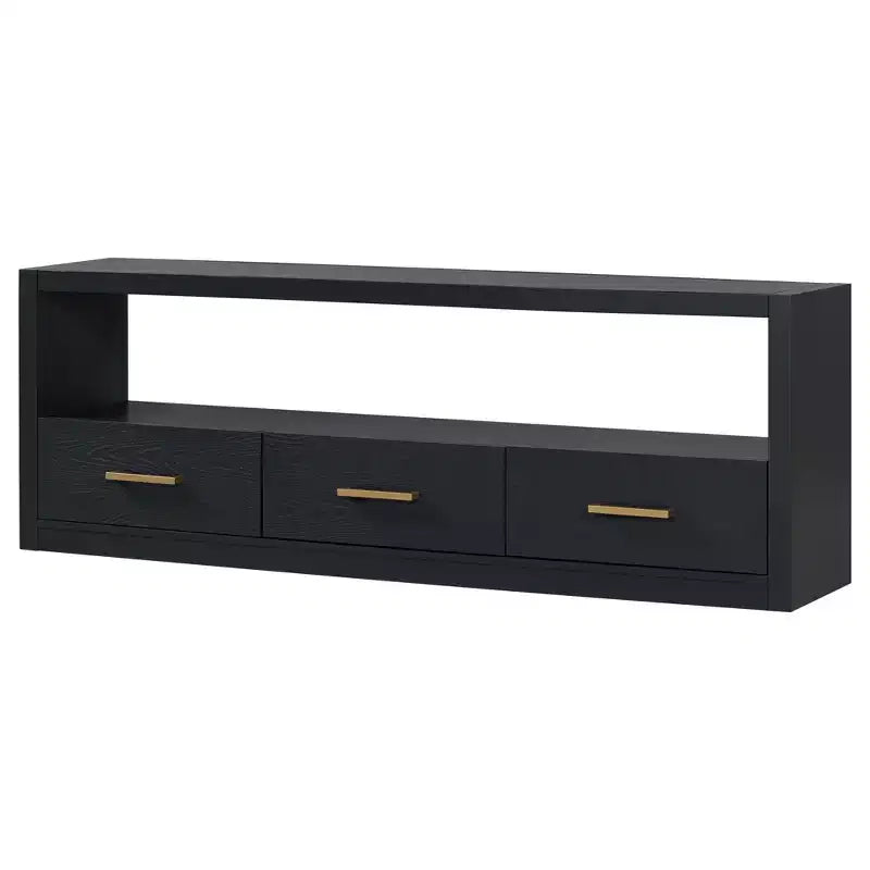 74W TV Stand TV Console Storage Cabinet Entertainment Center Sideboard with 3 Drawers and Open Shelf, Brown/Black/Gray- Christopher Knight Home