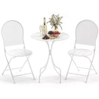 Costway 3 PCS Metal Bistro Set Round Table & 2 Folding Chairs with Rattan-Like Pattern Black/White