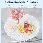 Costway 3 PCS Metal Bistro Set Round Table & 2 Folding Chairs with Rattan-Like Pattern Black/White