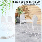 Costway 3 PCS Metal Bistro Set Round Table & 2 Folding Chairs with Rattan-Like Pattern Black/White